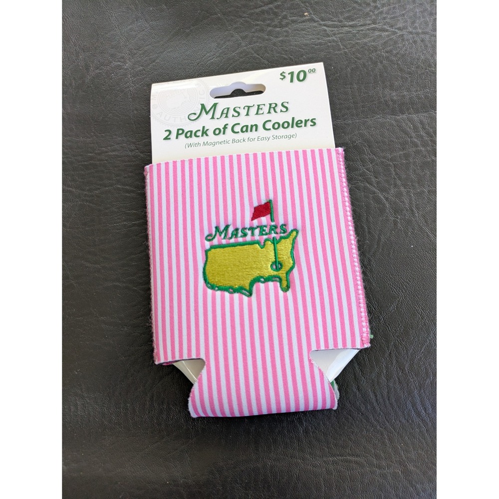 Lot of 2 2023 Masters Tournament Can Cooler Pink Green Striped Golf Koozie NEW